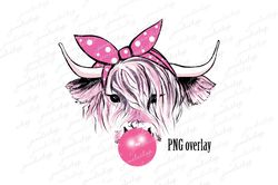 Strawberry cow png Strawberry cow with bubble gum Highland cow with pink bandana