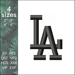 LA Embroidery Design, Los Angeles city California logo, 4 sizes