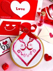 VARIEGATED  CATS IN LOVE cross stitch pattern PDF by CrossStitchingForFun Instant Download, ST VALENTINES DAY card