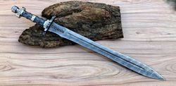 Custom Hand Forged, Damascus Steel Functional Sword 32 inches, Viking Sword, Swords Battle Ready, With Sheath