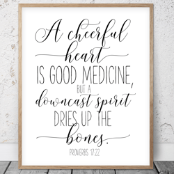 A Cheerful Heart Is Good Medicine, Proverbs 17:22, Bible Verse Printable Art, Scripture Print, Christian Gifts, Kids Art