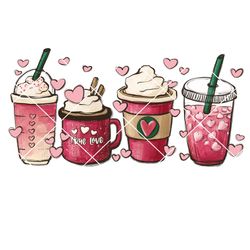 Valentine Coffee Lover Png, Latte Iced  Png, Happy Valentine Day Png