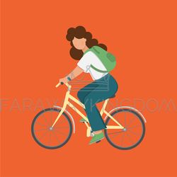 BICYCLE GIRL Flat Style Woman Tourism Vector Illustration