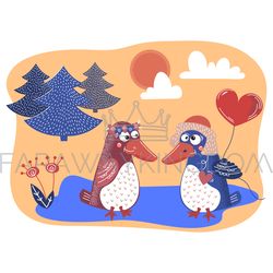 BIRD LOVE Valentine Day Party Animal Vector Illustration Set