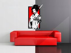 Samurai Girl Sticker, Japanese Martial Art, Wall Sticker Vinyl Decal Mural Art Decor Full Color Sticker