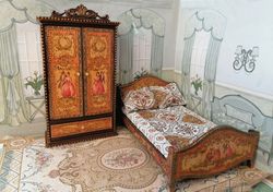 Dollhouse furniture. 1:12. A set of furniture.Handmade.Wardrobe and bed.