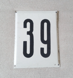 Street house address number plate 39 vintage wall plaque white black