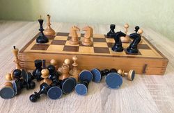 1960s vintage chess set USSR, Soviet Valdai wooden chess 1968 made, 56 years old gift