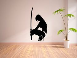 Samurai Girl With A Sword, Japanese Martial Arts Car Sticker Wall Sticker Vinyl Decal Mural Art Decor