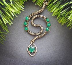 Snake pendant with chalcedony / Snake jewelry / Wire wrapped pendant