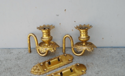 Brass piano candlesticks antique, Wall hanging pianoforte candleholders vintage, Old candelabrum