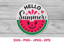 Hello summer SVG. Watermelon SVG. Round door sign