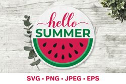 Hello summer watermelon SVG. Round door sign