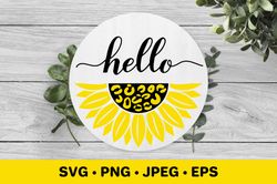 Hello calligraphy SVG. Sunflower leopard round door sign