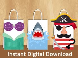 Mermaid Favor Bags, Pirate Favor Bags, Mermaid & Pirate & Shark Birthday Party, Pirate Party Supplies, Shark Party