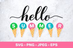Hello summer SVG. Ice cream cone SVG. Funny summer sign