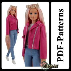 PDF Pattern leather biker jacket for 11 1/2 Poppy Parker, Pivotal, Repro, Curvy, Made-to-Move, Silkstone Barbie doll (n