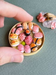 A miniature set of assorted sushi with shrimp