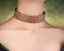 Copper wire choker, Wire wrapped collar necklace for woman, Woven wire unique design, Festive jewelry