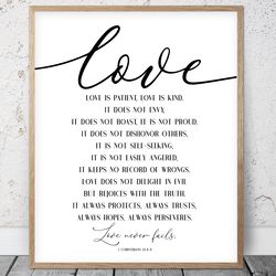 Love Is Patient Love Is Kind, 1 Corinthians 13:4-8, Bible Verse Printable Art, Scripture Print, Christian Gift, Kids Art