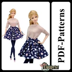 PDF Pattern Pulover and skirt for 11 1/2 FR2 Pivotal, Repro, Made-to-Move, Silkstone barbie doll (no instructions)