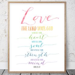 Love The Lord Your God With All Your Heart, Luke 19:27, Bible Verse Printable Art, Scripture Print, Christian Gift, Kids