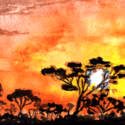 african sunset original watercolor painting savannah original art african landscape wall art 5 by 7