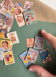 Vintage children's books and postcards, miniatures, dollhouse. DIGITAL DOWNLOAD, doll miniature in 1:12 scale