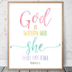 God Is Within Her She Will Not Fall, Psalm 46:5, Bible Verse Printable Art, Scripture Prints, Christian Gifts, Kids Room