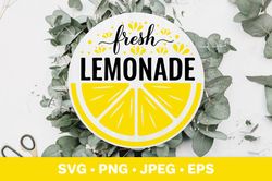 Fresh lemonade round sign SVG. Summer farmhouse decor