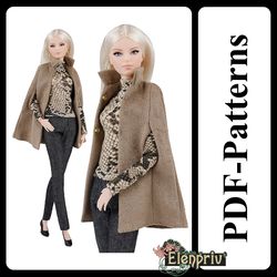 PDF Pattern Cape for 11 1/2 Fashion Royalty FR2 Pivotal, Repro, Made-to-Move, Silkstone Curvy barbie doll