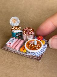 Miniature doll set with beans for playing in a dollhouse, scale 1:12, polymer plastic