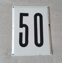 Outdoor enamel metal address house number 50 vintage Soviet street number plaque black white