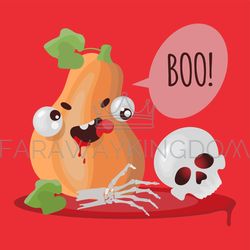 BOO Halloween Pumpkin Funny Cartoon Vector Illustration Set