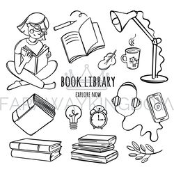 BOOK LIBRARY Monochrome Bookstore Online Concept Education