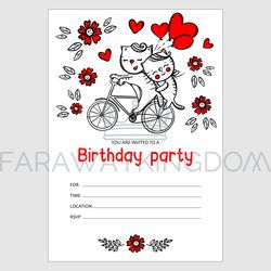 BOY INVITES BIRTHDAY Cat On Bicycle Cartoon Text Banner Vector