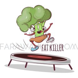 BROCCOLI FAT KILLER Sport Vegetable Cartoon Vector Illustration