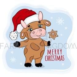 BULL 2021 WITH CHRISTMAS GINGERBREAD Vector Illustration Set