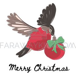 BULLFINCH Christmas Cartoon Winter Bird Vector Illustration Set