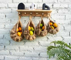 Set of 3 Jute crochet hanging basket | jute hanging kitchen basket | jute tear drop basket | jute crochet fruit basket