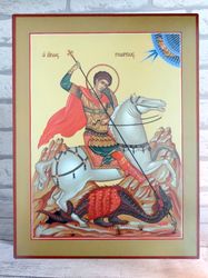 Saint George the Victorious | Miracle of George about the serpent | Hand painted icon | Christian icon | Orthodox icon