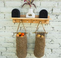 Set of 2 jute hanging basket | large jute twine basket | jute mesh potatoes basket | jute onion basket | jute kitchen ha