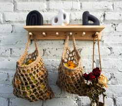 Jute fruit hanging basket for fall | vegetable jute mesh hanging basket | handmade kitchen hanging basket