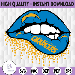 Los Angeles Chargers Inspired Lips png File, png file printable, sublimation, Bears Clipart, Sublimation Football /NFL