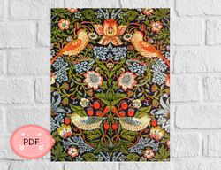 Cross Stitch Pattern ,The Strawberry Thief , Pdf Instant Download , William Morris , X Stitch Chart , Famous Paintings