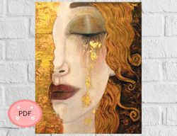 Cross Stitch Pattern , Golden Tears,Gustav Klimt , Pdf , Instant Download , X Stitch Chart , Famous Paintings
