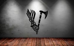 Sticker Logo Vikings, Viking Weapon Axe, The Ancient Symbol Of The Scandinavian Vikings Wall Sticker Vinyl Decal Mural