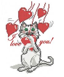 Cat with a Heart for Valentine's Day Cat with Balloons Machine Embroidery Design March Cat Instant Download Cross-stitch