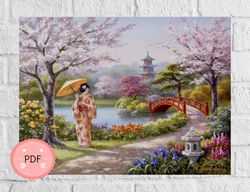 Cross Stitch Pattern ,Geisha Garden,Pdf, Japanese Garden,Instant Download