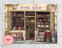 Bookshop Cross Stitch Pattern,Pdf Instant Download,Book Lover , Book Cross Stittch Pattern, X Stitch Chart